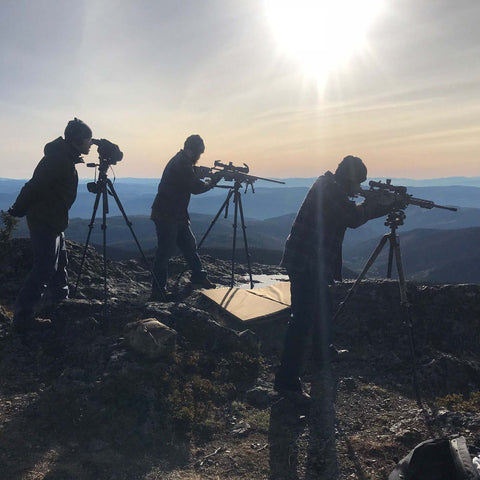 Long Range Hunters practicing shooting from Hog Saddle equipped tripods on a mountain top