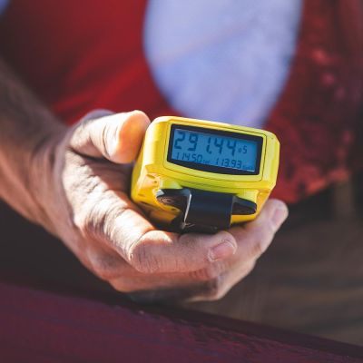 Firearms training School instructor demonstrating Kestrel Shot Timer Use